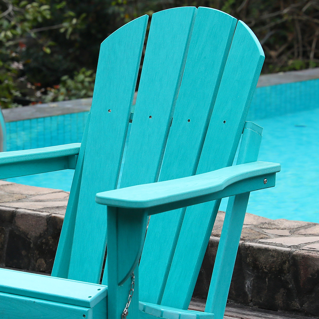 Adirondack Folding Chair with Dual Cup Holders - HDPE All-Weather Outdoor Chairs, Wood-Like Patio Chair for Backyard, Camping, Garden, Pool & Fire Pit, Lake blue