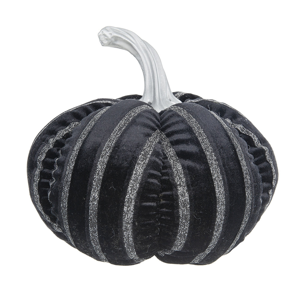 Set of 2, 7x7x7" Fabric Black Stripe Pumpkin Decor