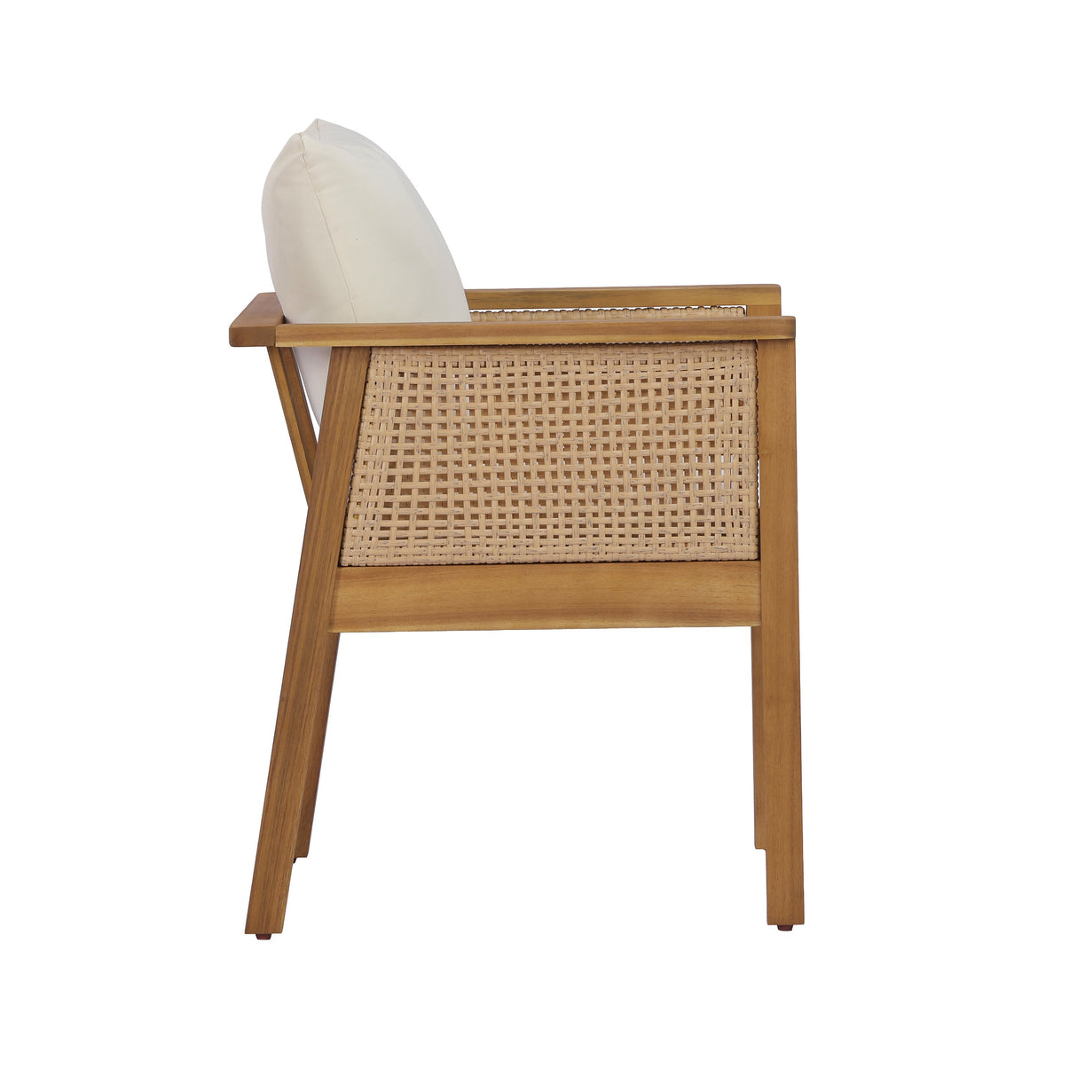 7 Pieces Acacia Wood Outdoor Dining Set with Cream Cushions and Natural Wicker