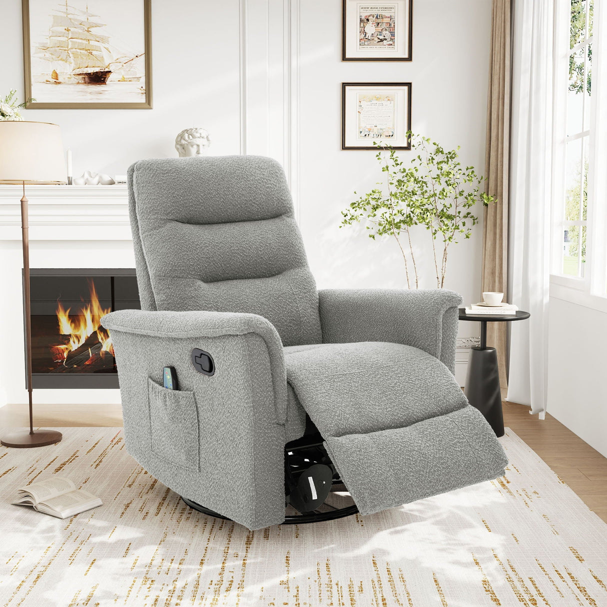 Manual Recliner Chair With 8-Point Massage and Swivel Function