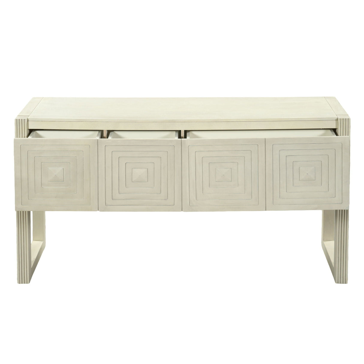 Geometric Carved Console Table With 3 Soft Close Drawers