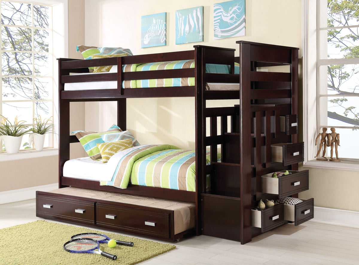 Allentown Twin / Twin Bunk Bed With Trundle Storage - Espresso