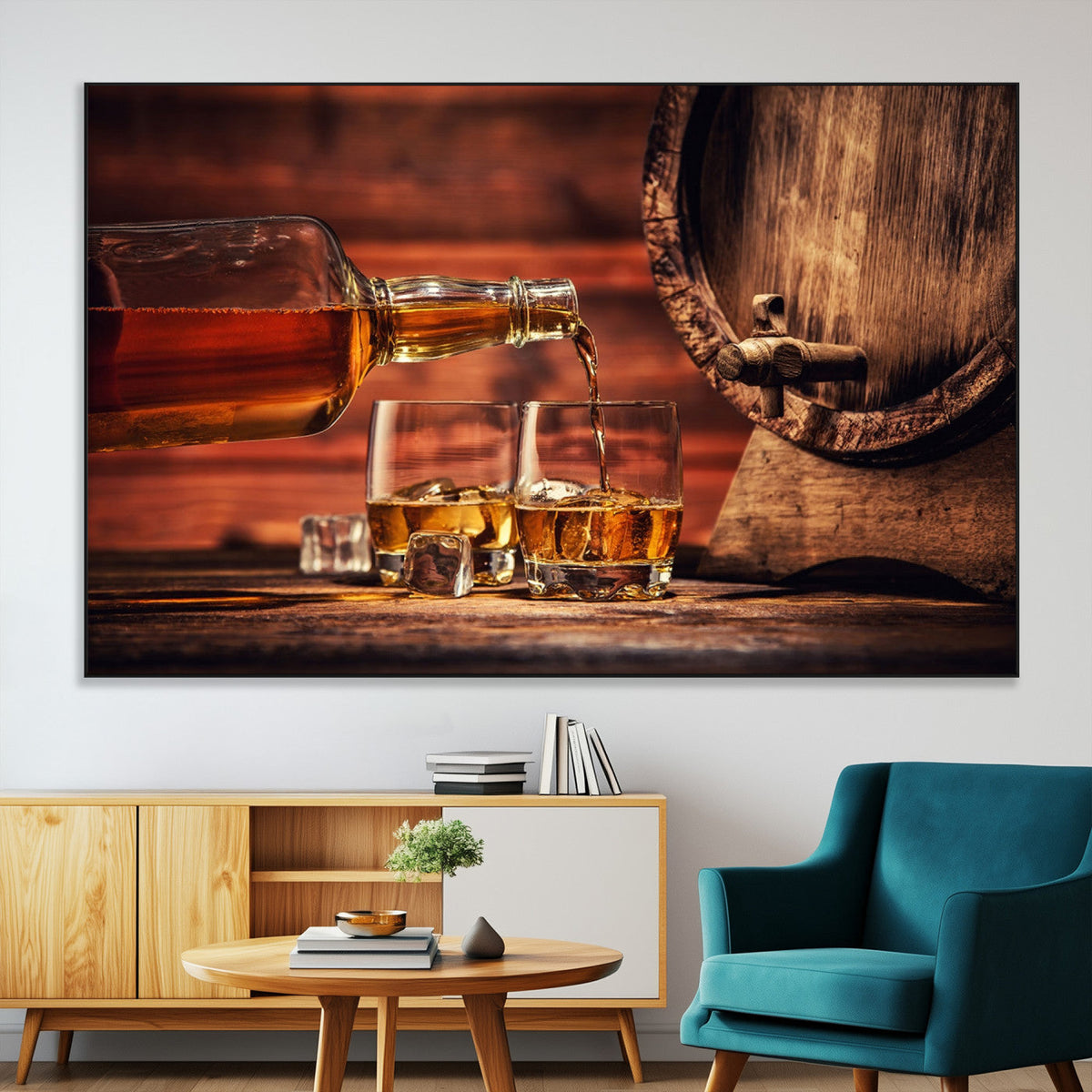 Whiskey and Cigar Canvas Wall Art | 3 Panel Bar Room Decor