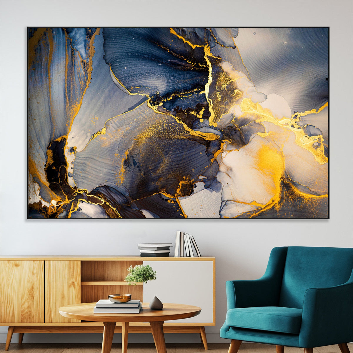 Large Abstract Wall Art Print - Gold and Blue Abstract