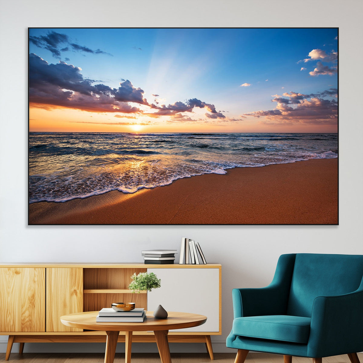 Serene Ocean Sunset Canvas Print, Golden Hour Beach Wall