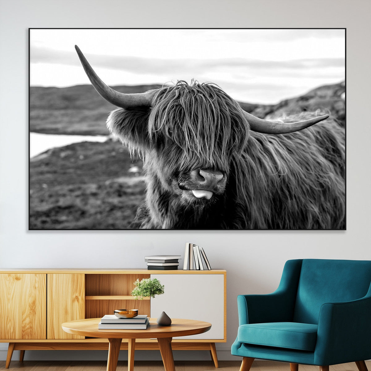 Longhorn Steer Canvas Print Wall Art, Highland Cow Canvas