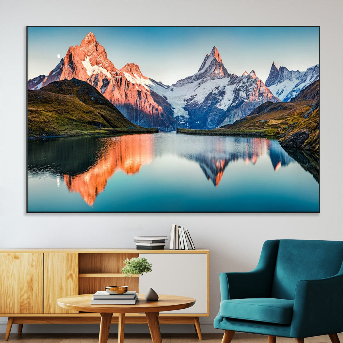 Landscape Mountain and Lake View Wall Art Canvas Print