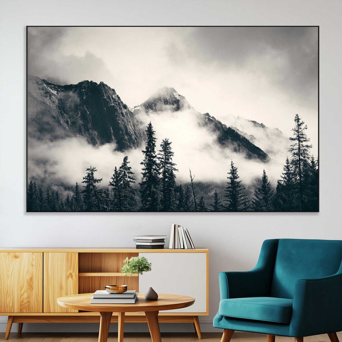 Large Foggy Mountain Forest Wall Art Canvas Print | Misty
