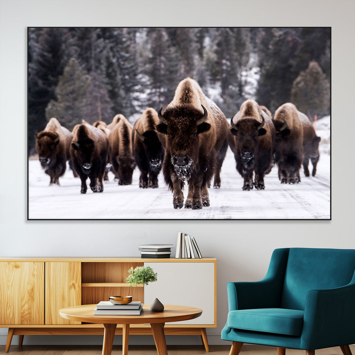 Bison Wall Art Canvas Print- Bison Herd Canvas Wall Art –