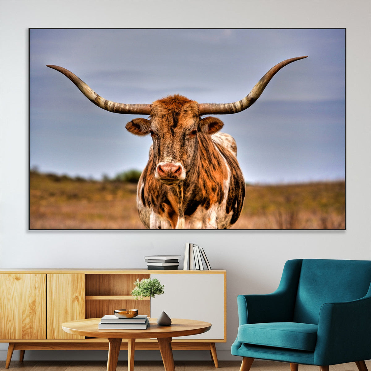 Texas Longhorn Wall Art Print, Framed Longhorn Cow Wall Art