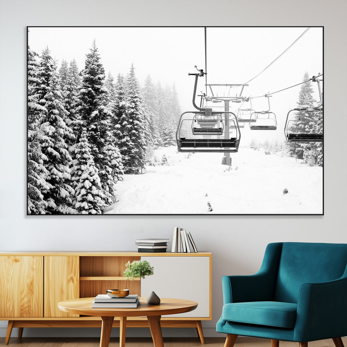 Ski Wall Art - Ski Lift Wall Art Canvas Print Snow Covered