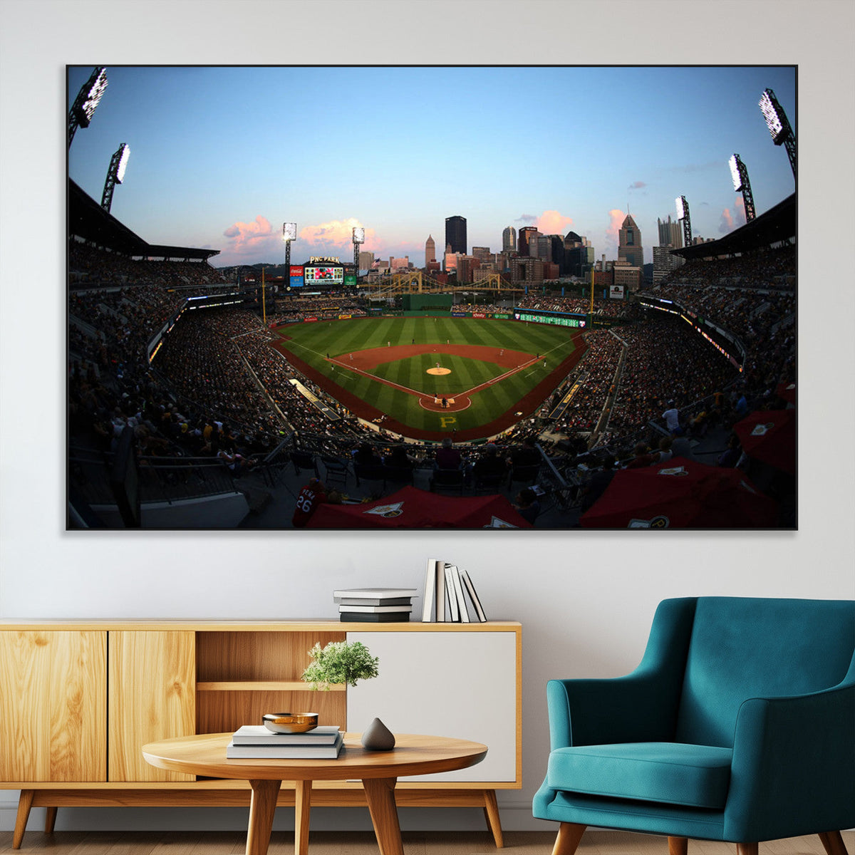PNC Park Evening Game Triple Canvas Wall Art - Pittsburgh