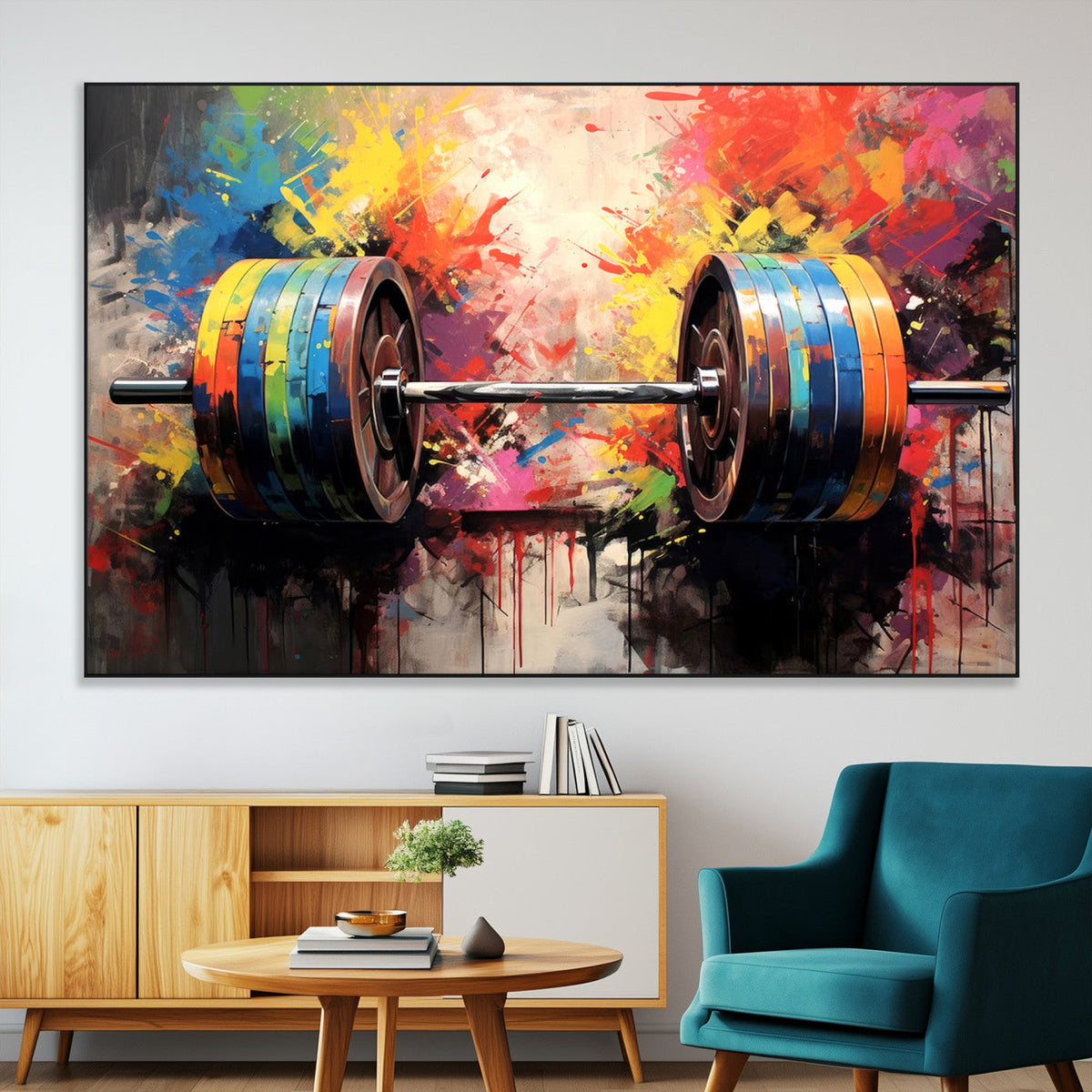 Weightlifting Barbell Art Triptych, Bold Abstract Fitness