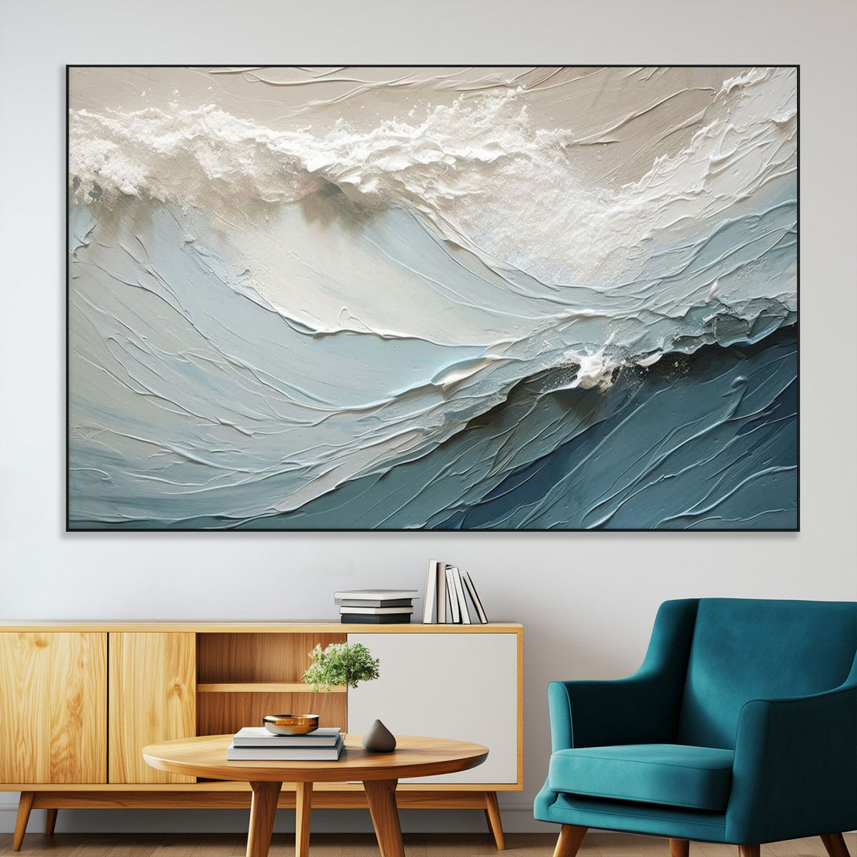 Waves Abstract Wall Art Print, Modern Framed Abstract Canvas