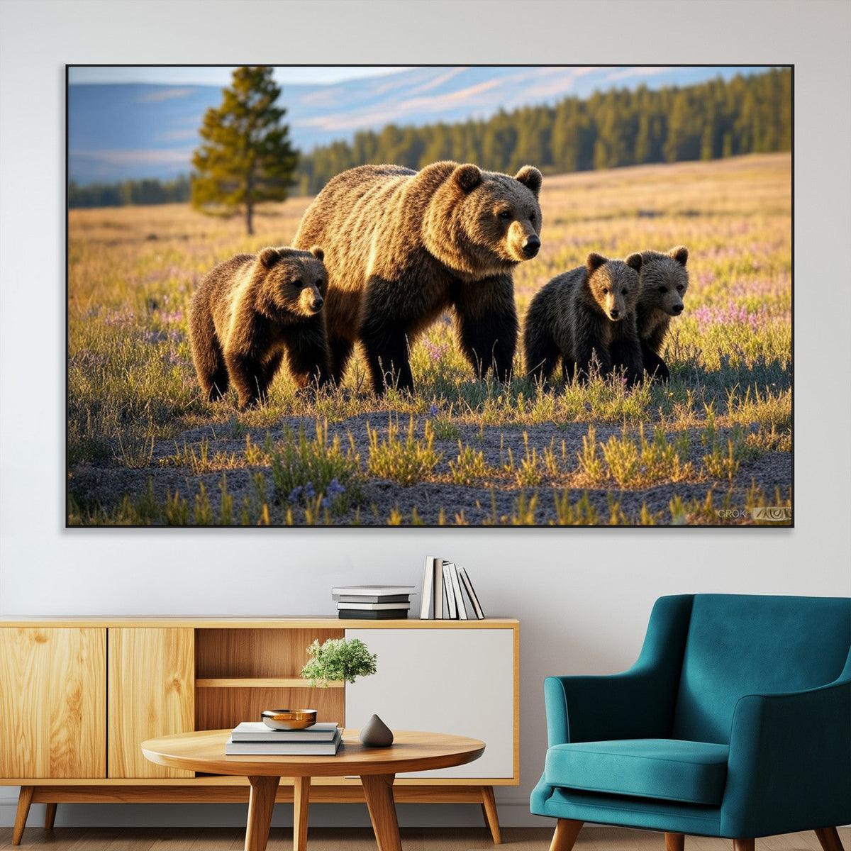 Grizzly Bear Family Wall Art Canvas Print – Majestic