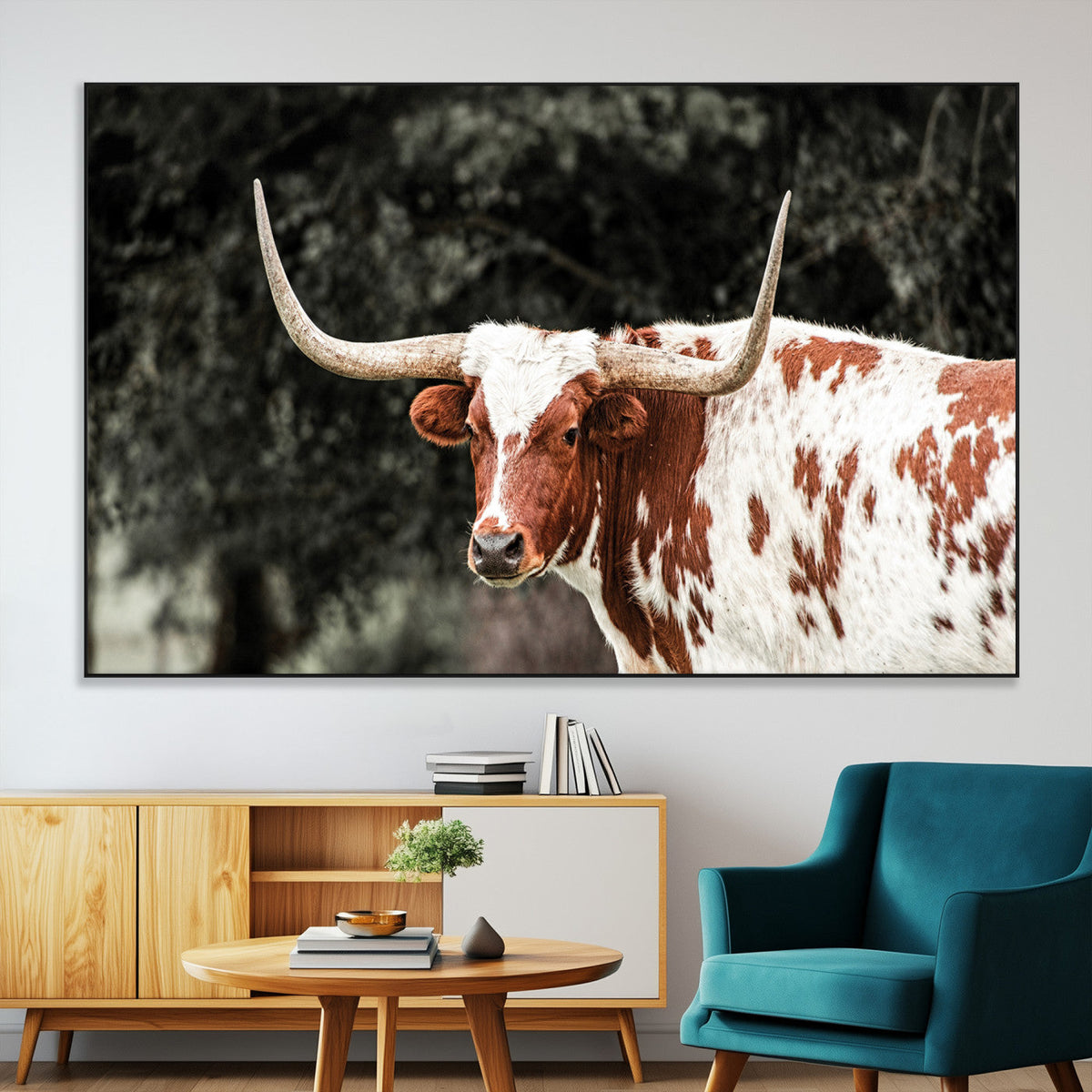 Texas Longhorn Wall Art Canvas Print – Framed Spotted Bull