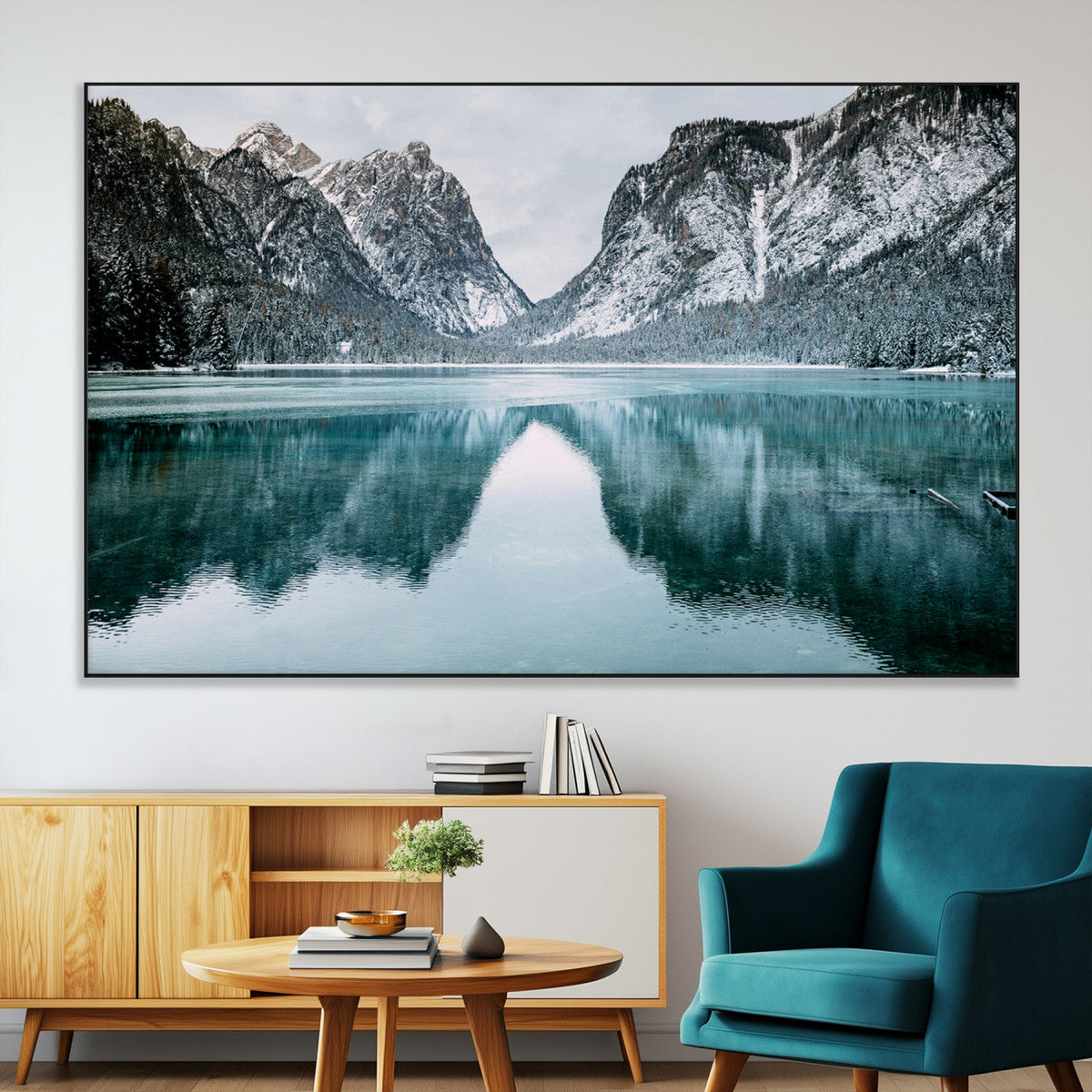 Mountain Lake Wall Art Canvas Print – Framed Toblacher See
