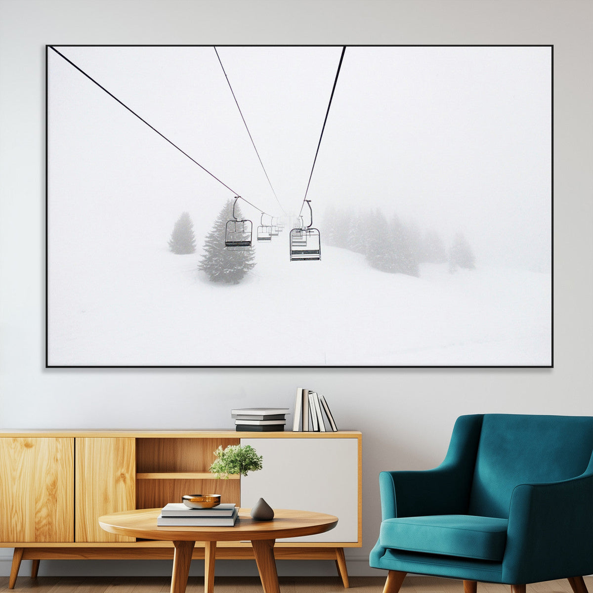 Ski Lift Wall Art Canvas Print – Snowy Alpine Landscape