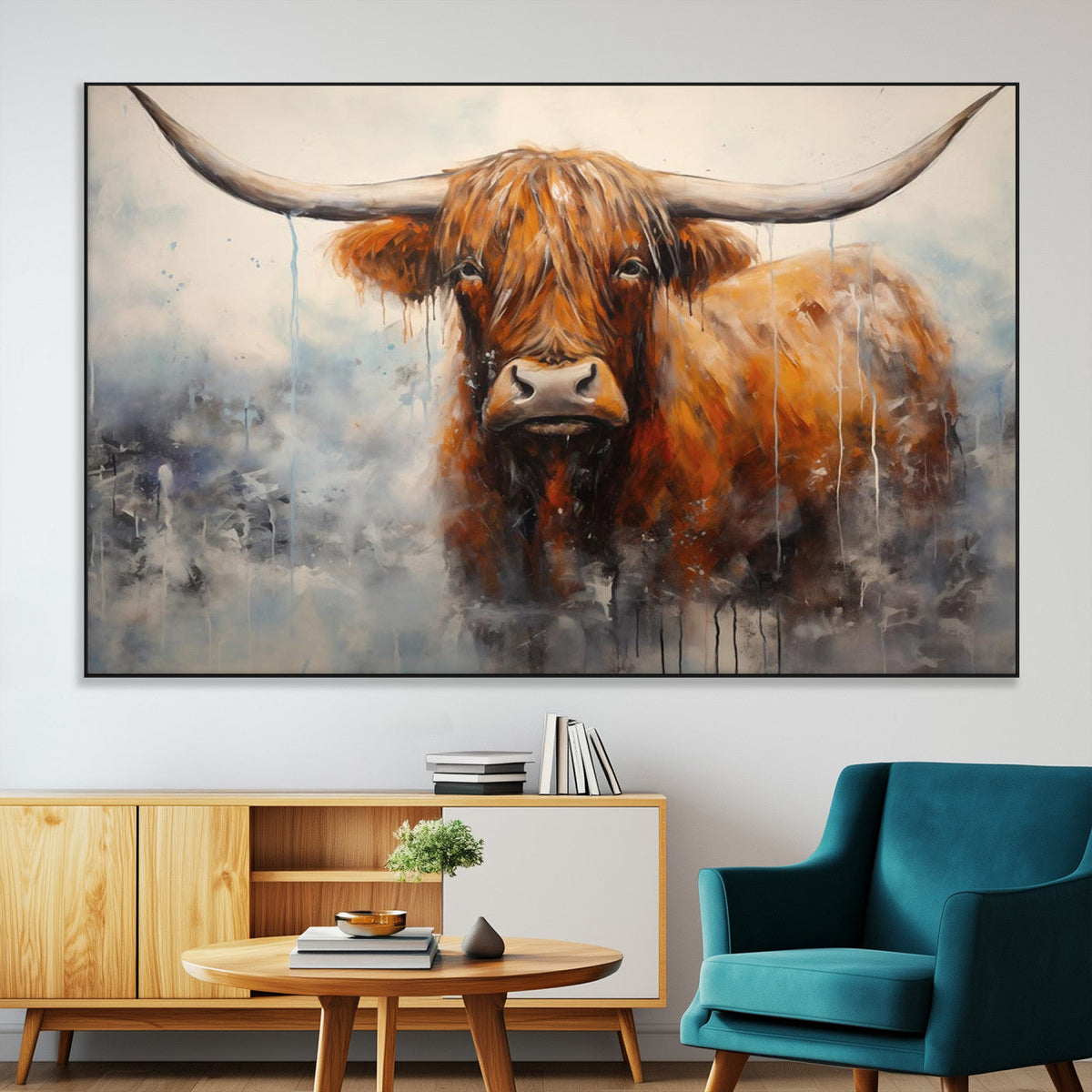 Scottish Highland Wall Art Canvas Print, Framed Longhorn Art