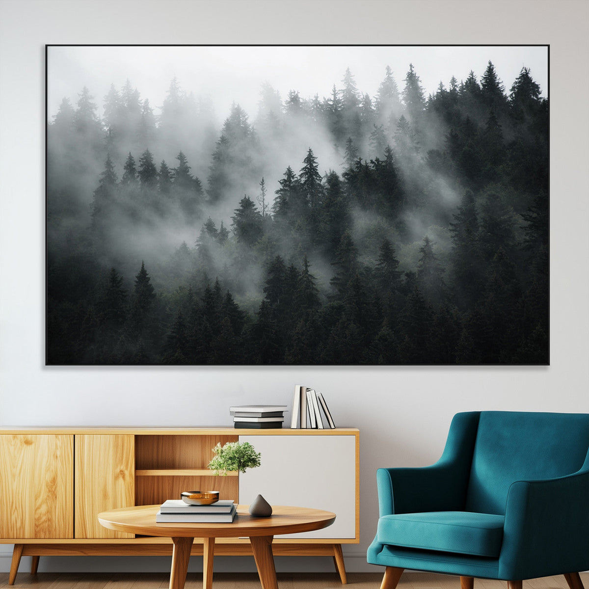 Foggy Forest Wall Art Canvas Print | 3 Panel Large Misty