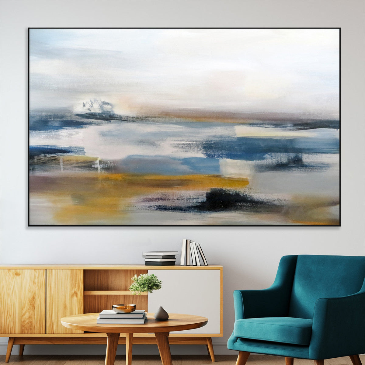 Abstract Landscape Wall Art Canvas | 3 Panel Modern Blue,
