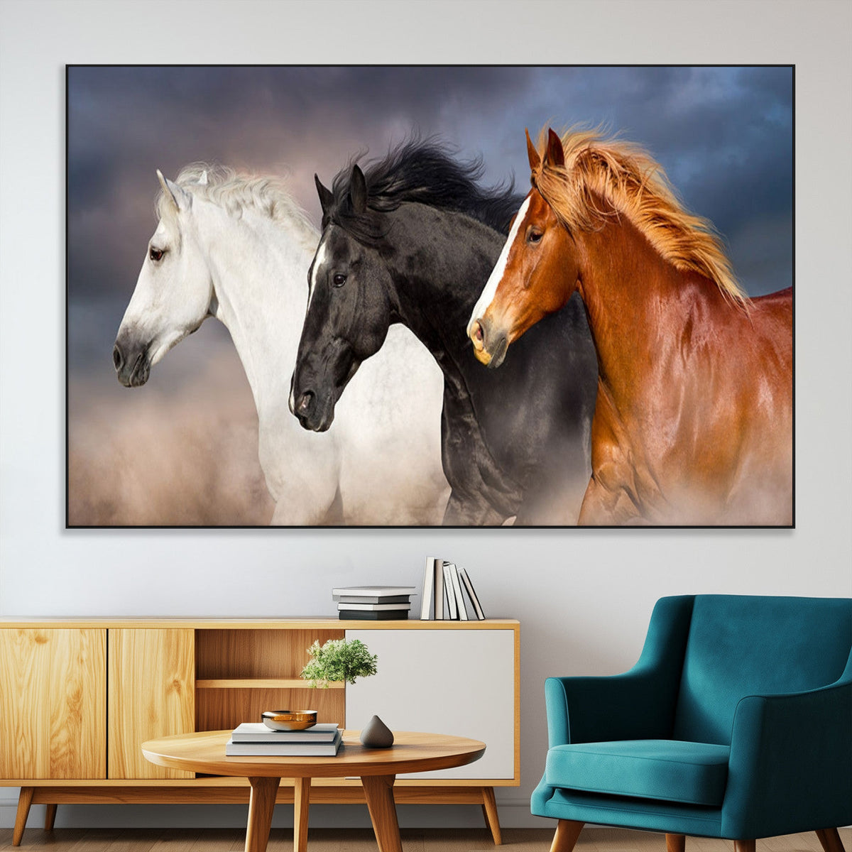 Animal Wall Art Three Horses Farmhouse Art Canvas, Framed