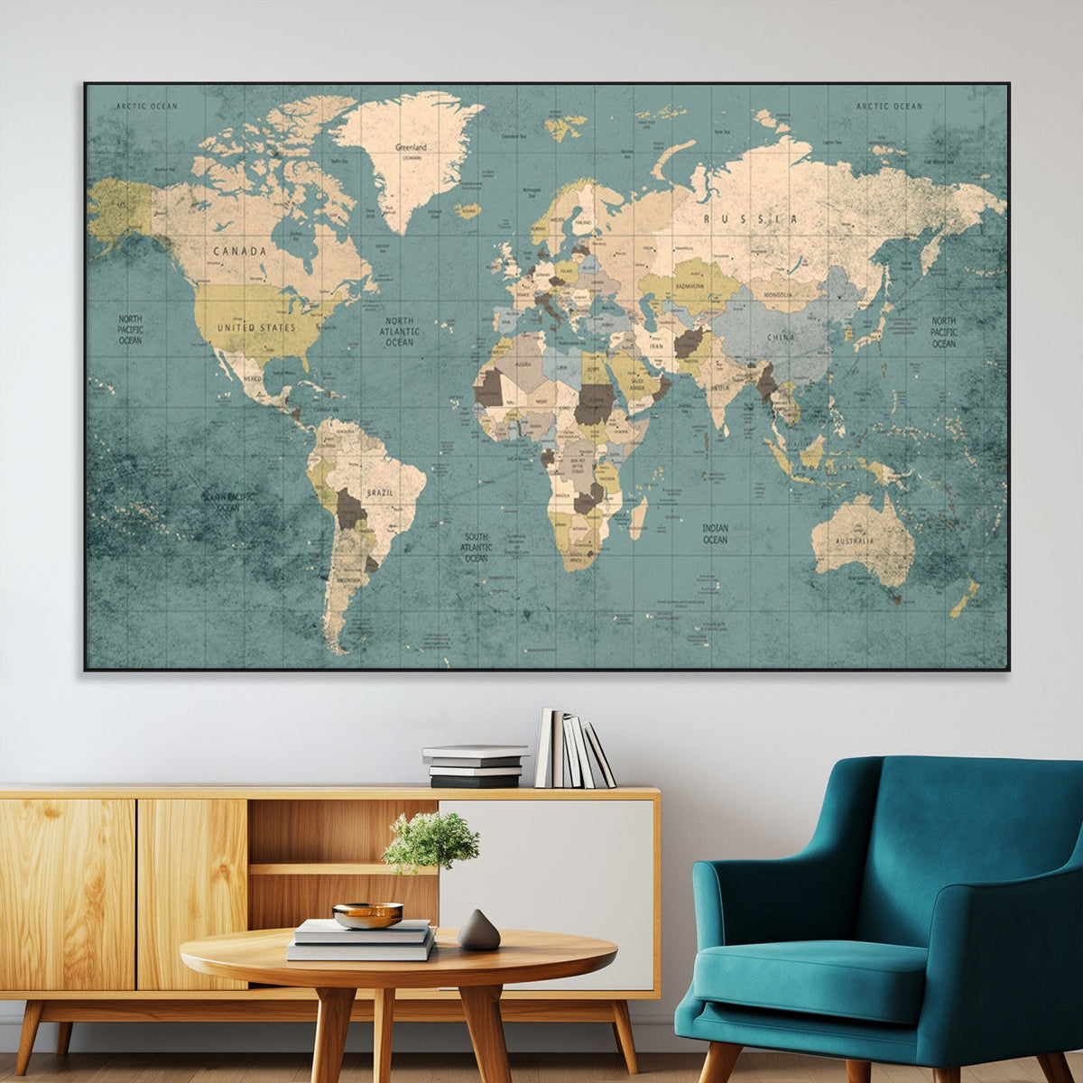 Classic World Map Canvas Print – Framed Vintage Map Wall