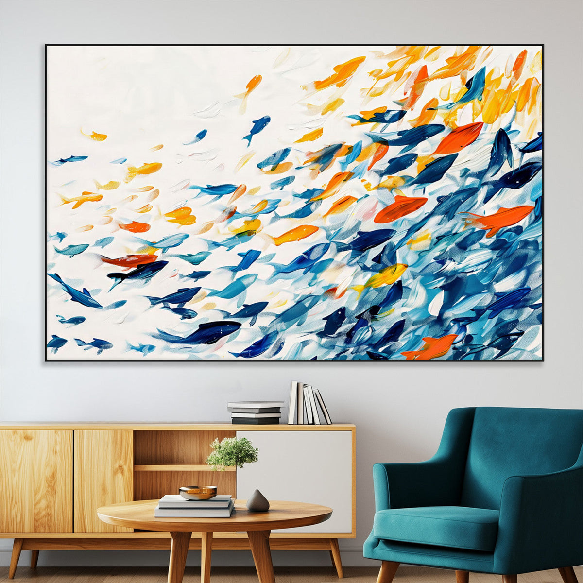 Abstract Fish Shoal Wall Art Canvas Print, Colorful Fish