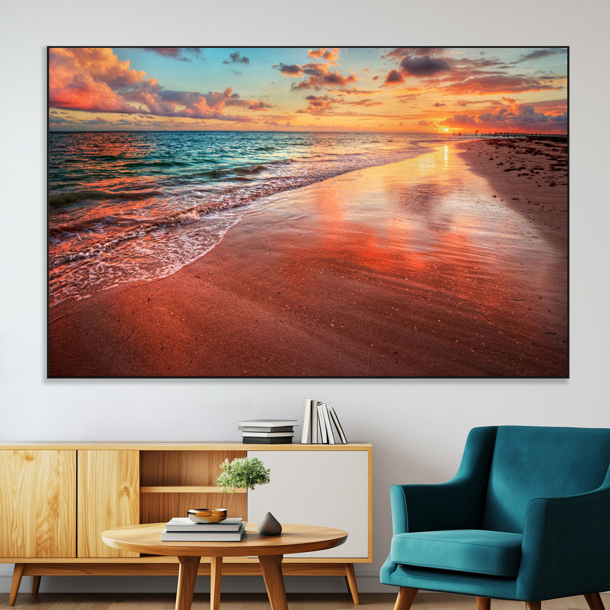 Sunset Beach Wall Art | Ocean Canvas Print | Coastal Wall