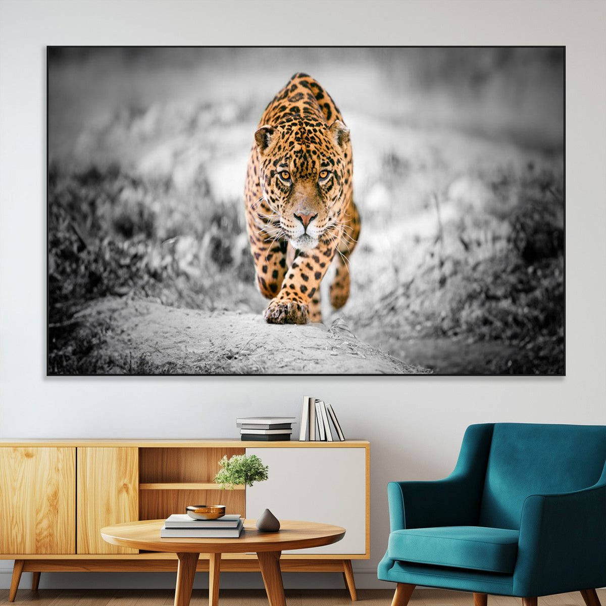 Jaguar Wall Art Canvas Print - Majestic Big Cat in Focused
