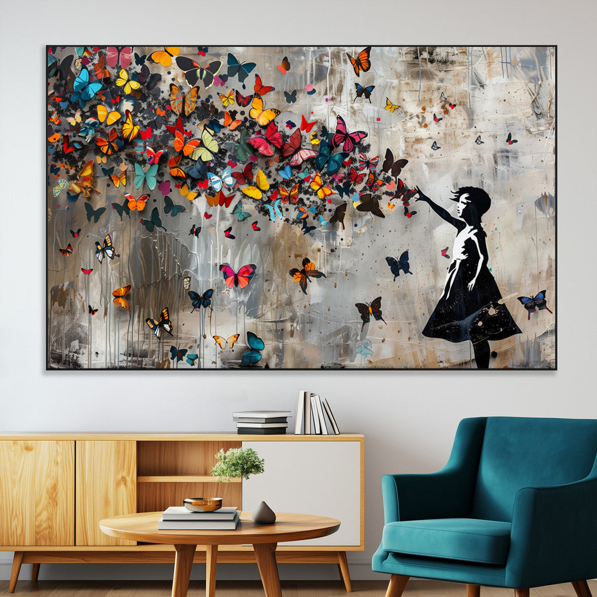 Banksy Wall Art - Banksy Girl and Butterfly Explosion Wall