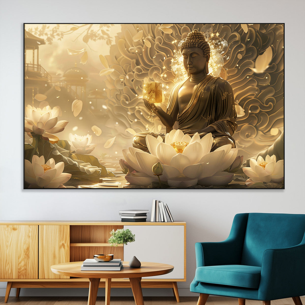 Golden Buddha Wall Art | Yoga Room Decor and Meditation Room