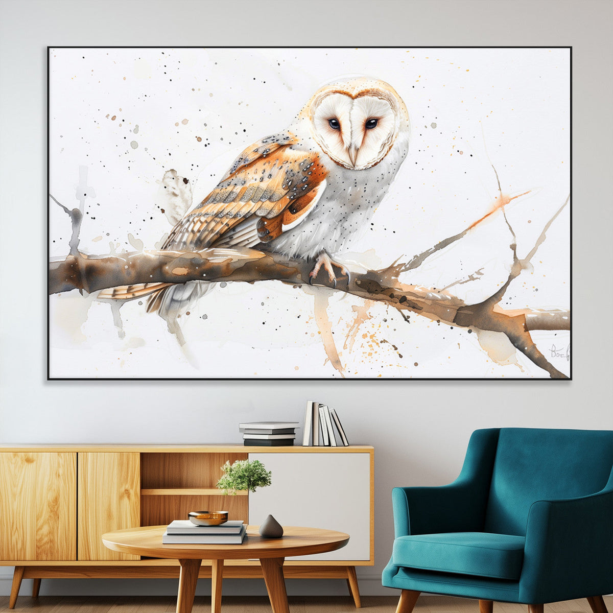 Barn Owl Wall Art on Branch | Stunning Canvas Print for