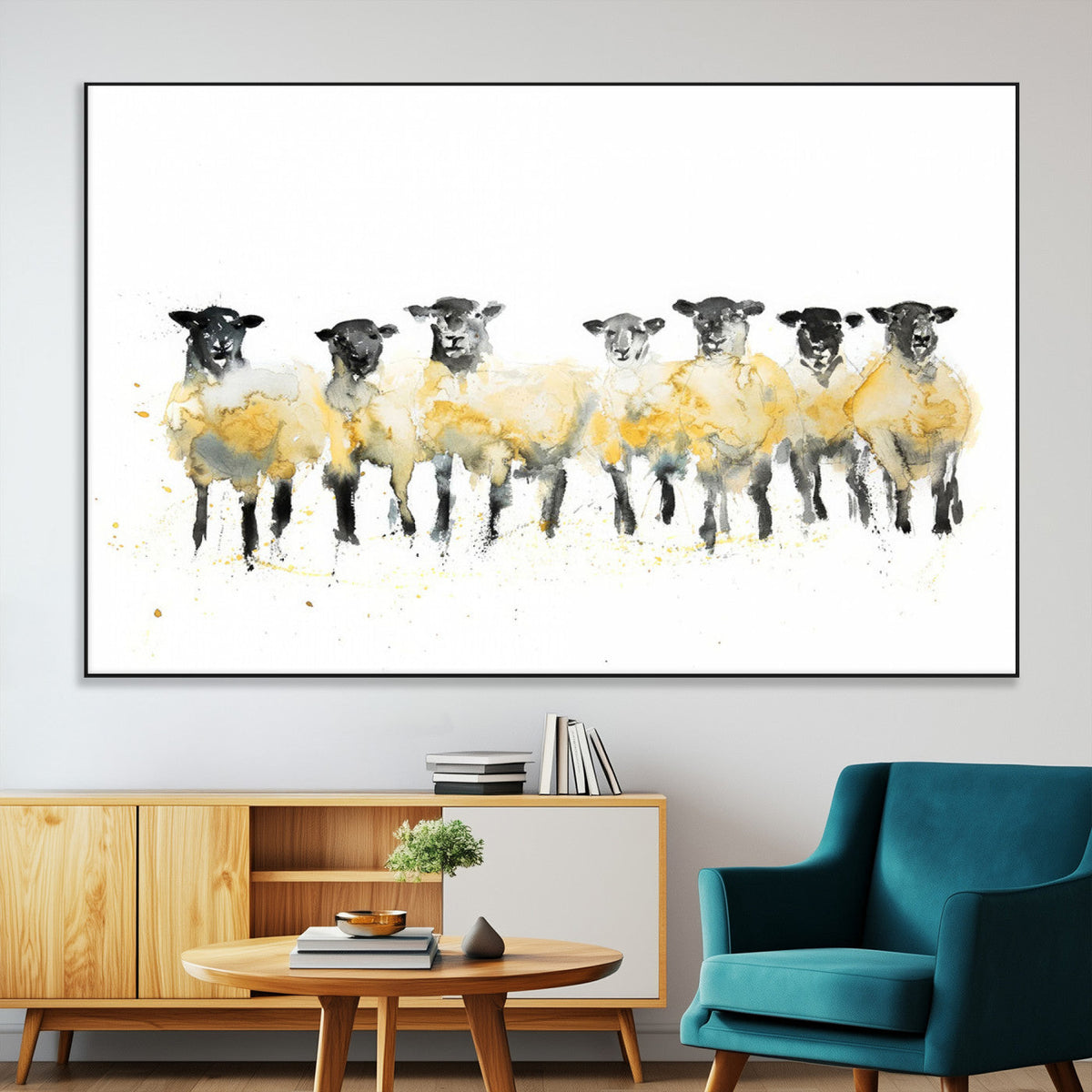 Farmhouse Wall Art Sheep Print | Ready to Hang Framed Canvas