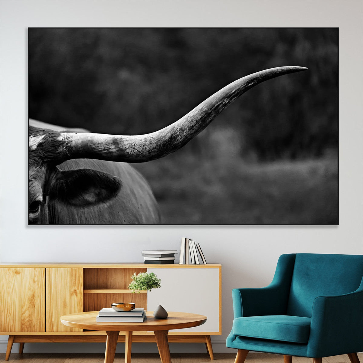 Cow Longhorn Wall Art | Black and White Print | Ready to