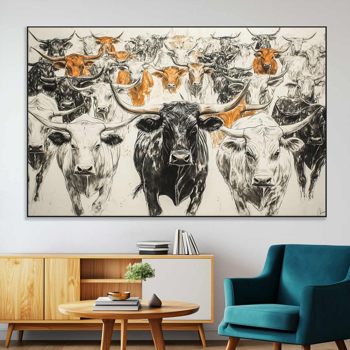Texas Longhorn Wall Art Canvas Print – Herd Abstract Cow
