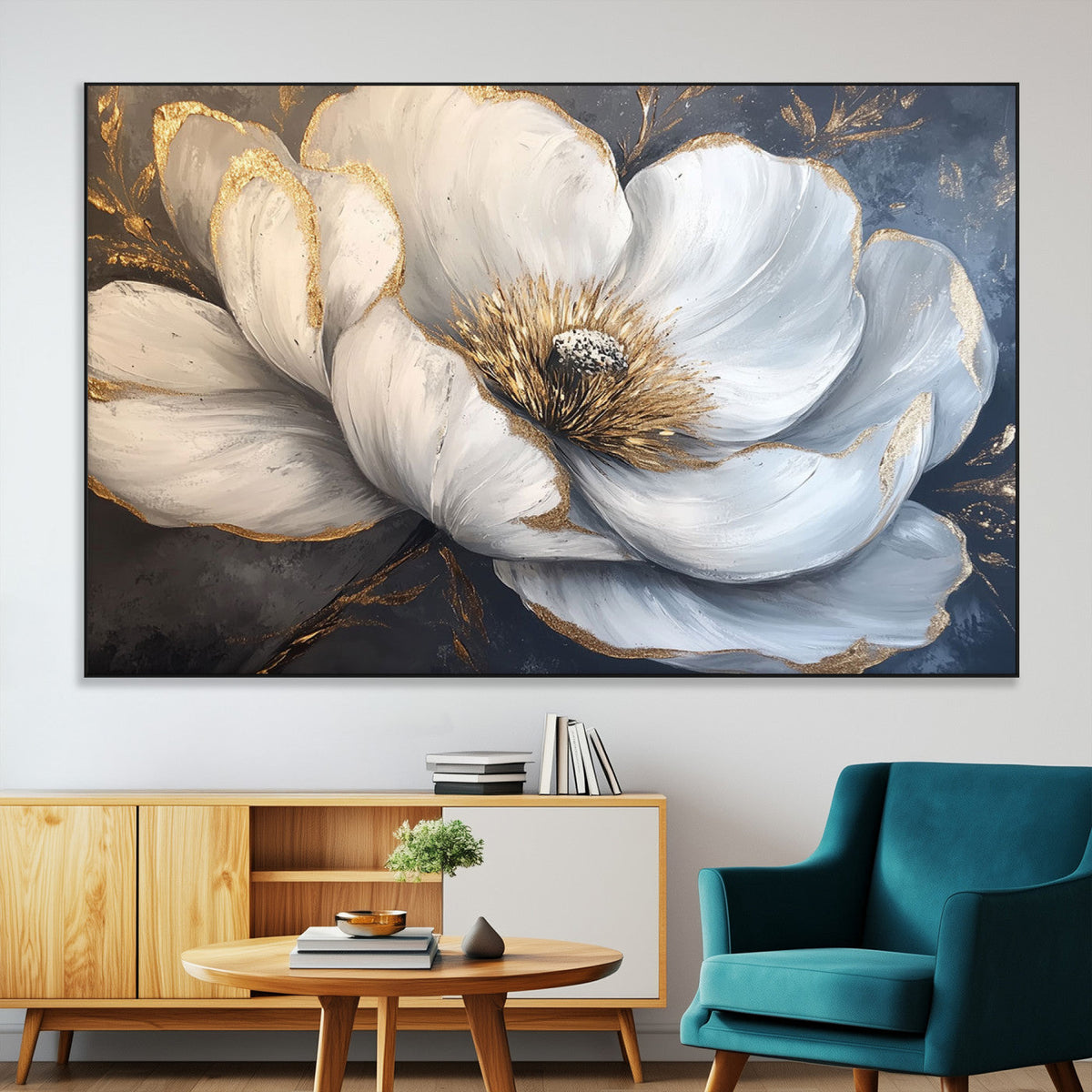 White Magnolia Flower Wall Art Canvas Print | Abstract