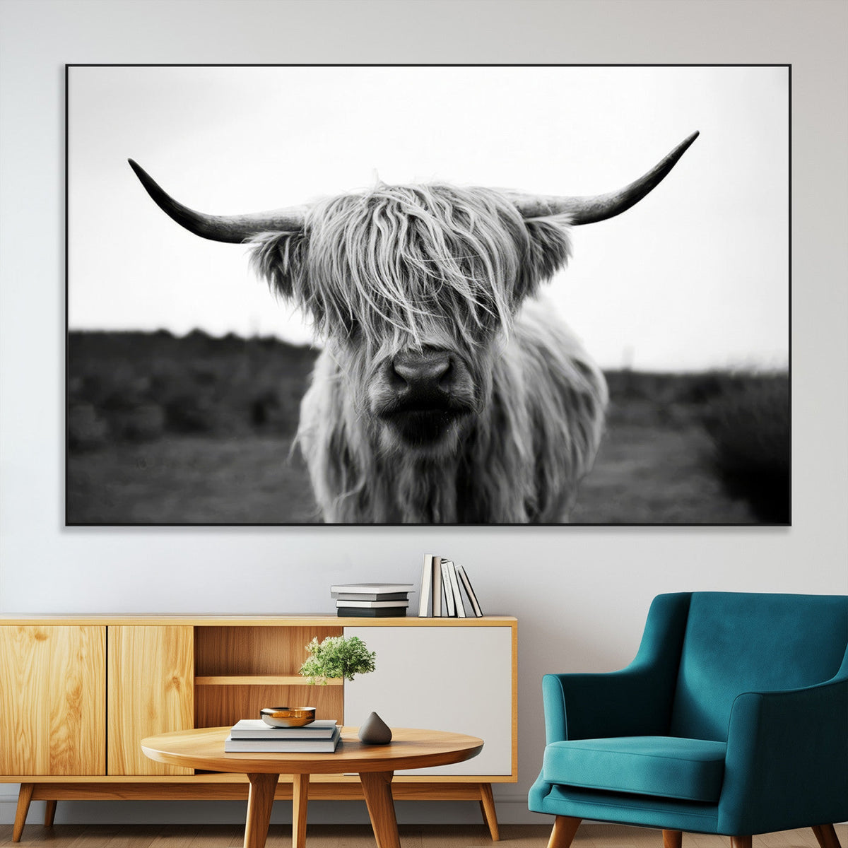 Highland Cow Wall Art | Black and White Farmhouse Decor |