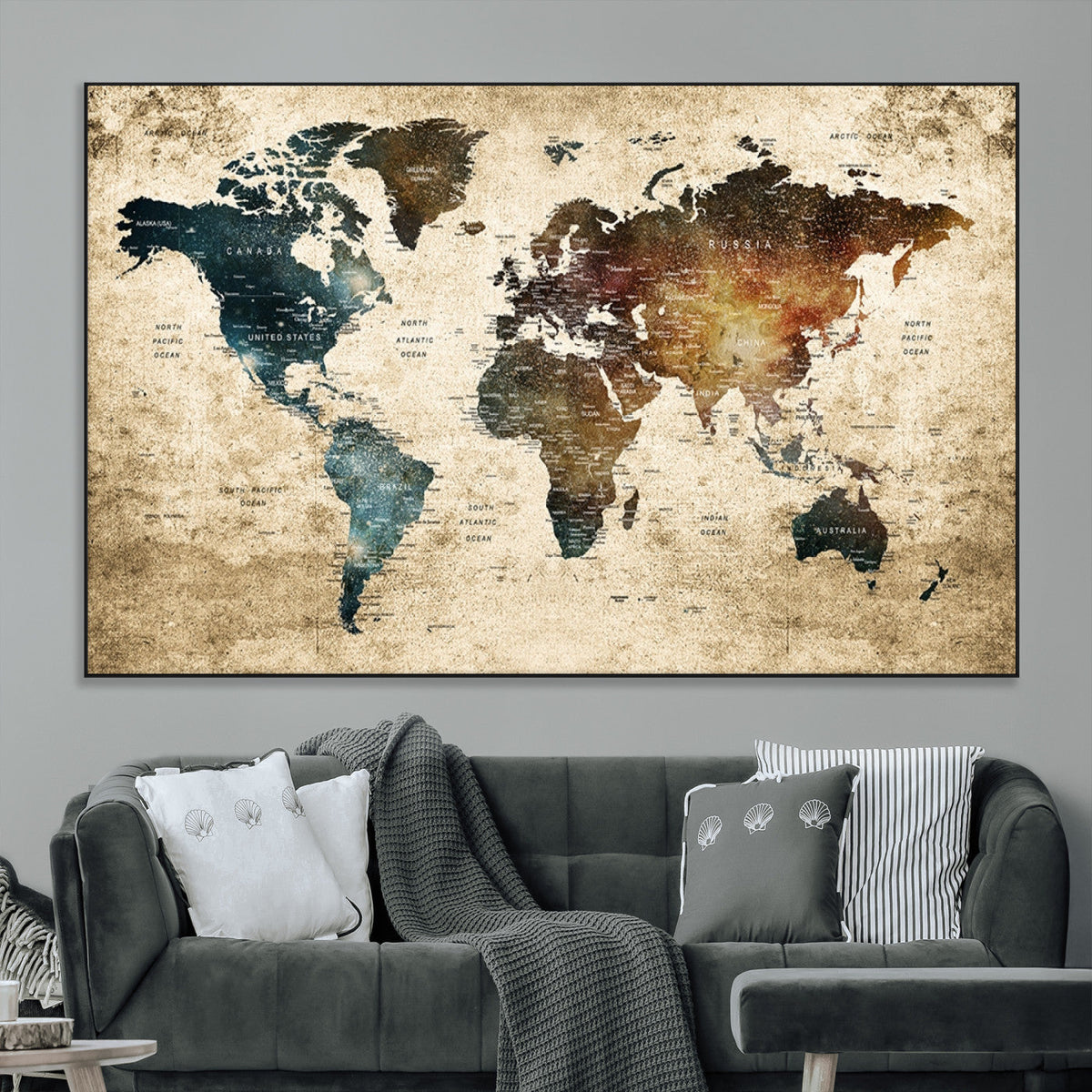 World Map Canvas Print – Detailed Map of the World Wall Art