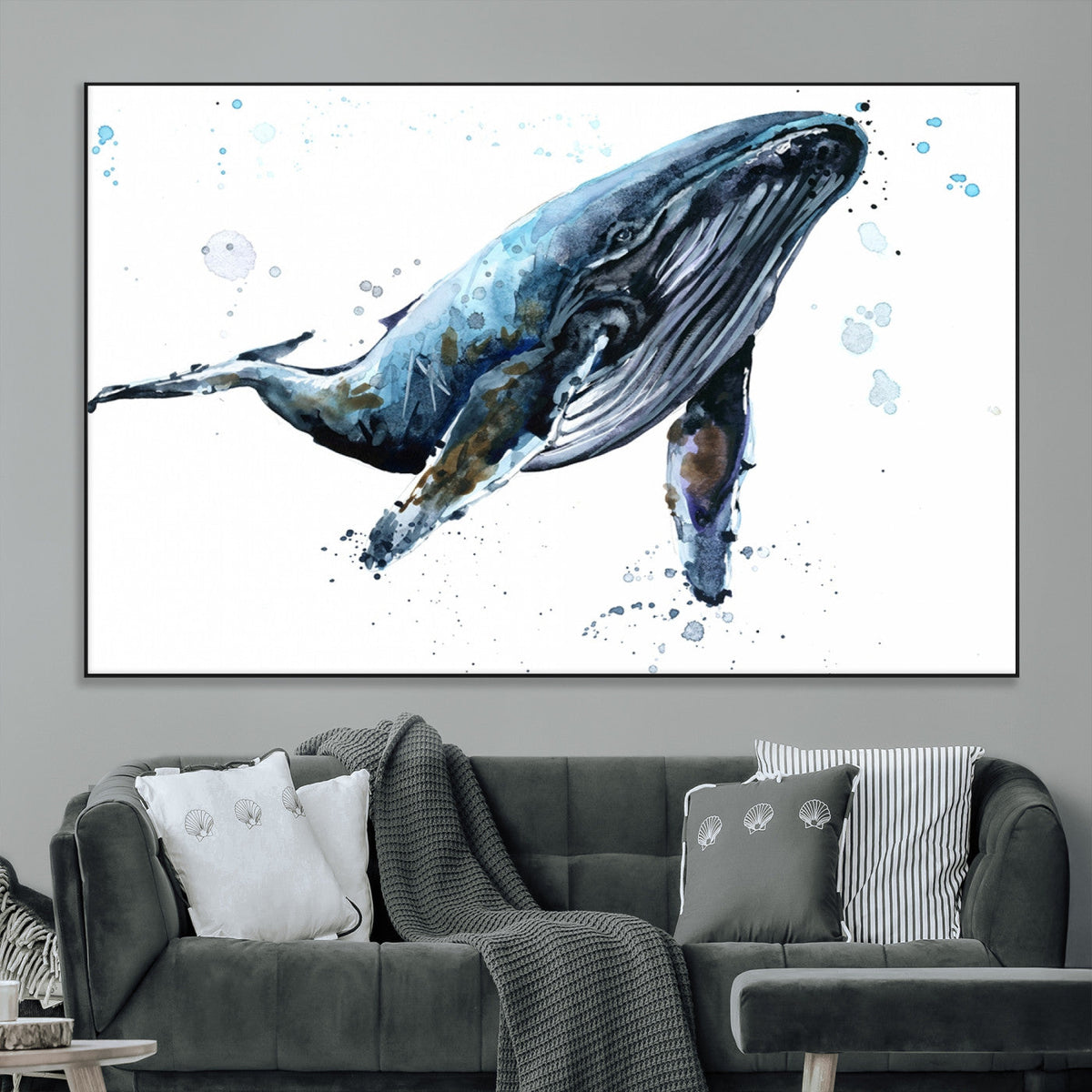 Watercolor Whale Wall Art Canvas Print