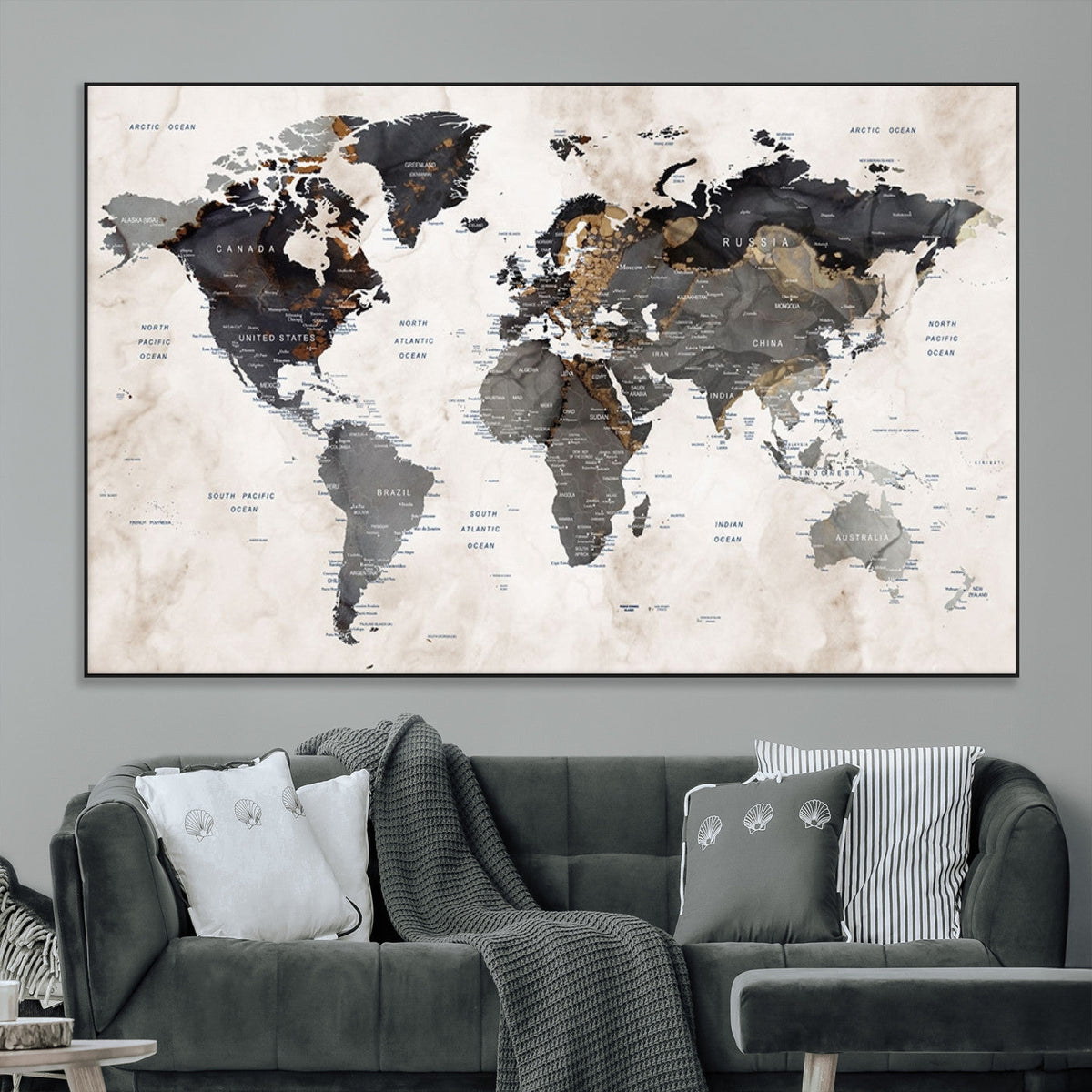 Abstract Map Printing - Modern World Map Canvas Wall Art for
