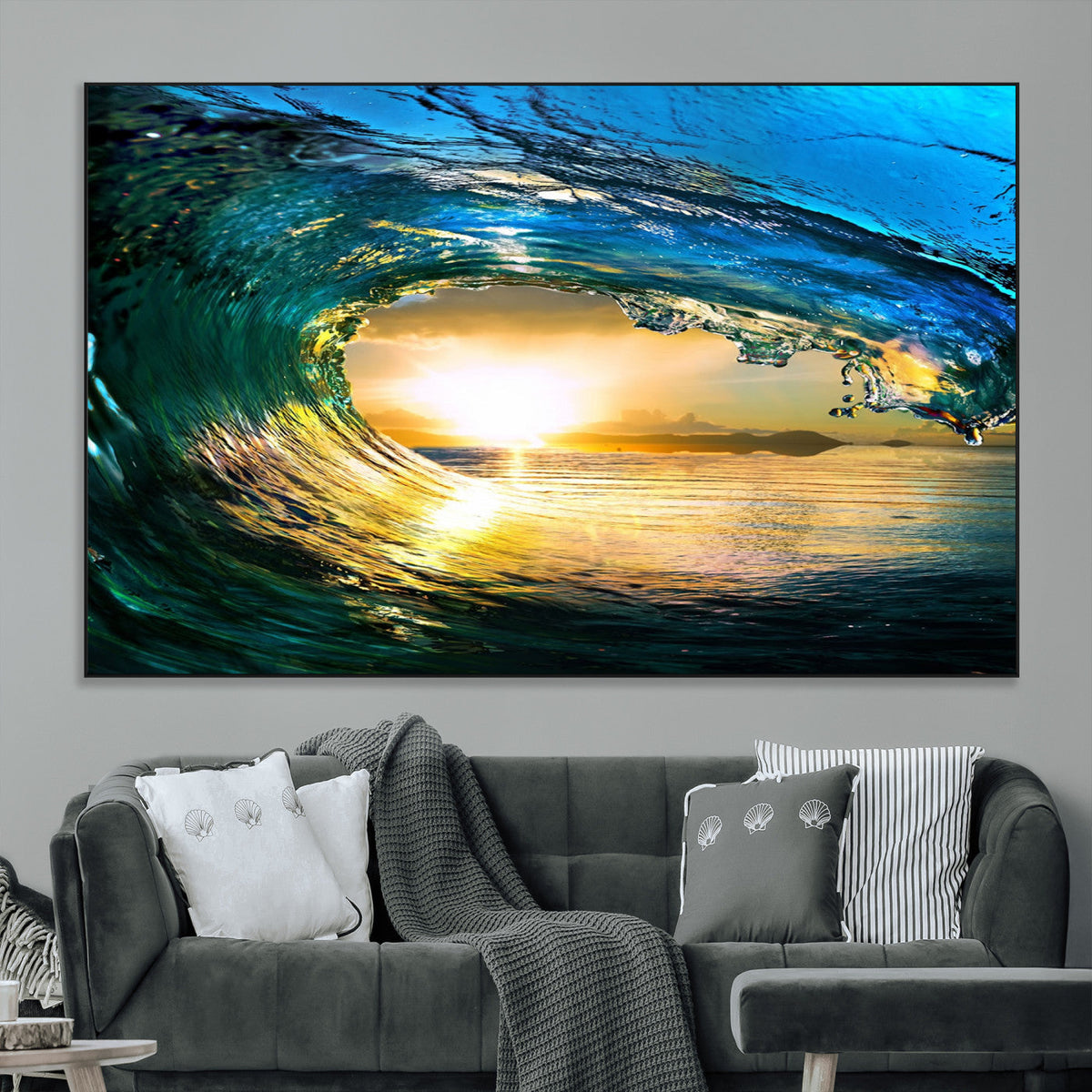 Ocean Wave at Sunset Canvas Art, Large Wall Print of Vibrant