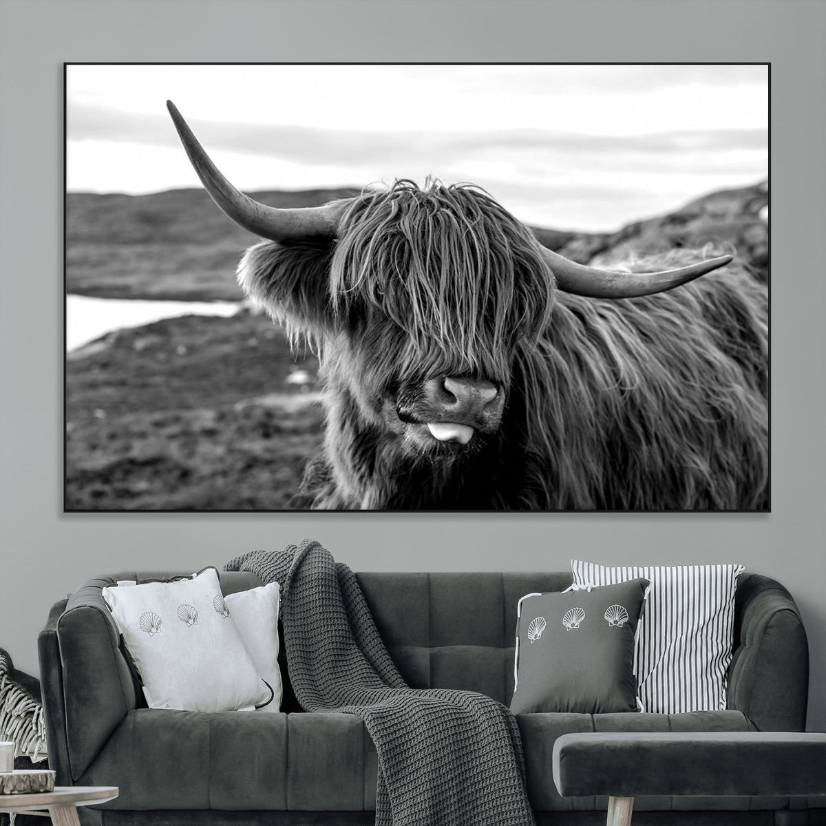 Longhorn Steer Canvas Print Wall Art, Highland Cow Canvas