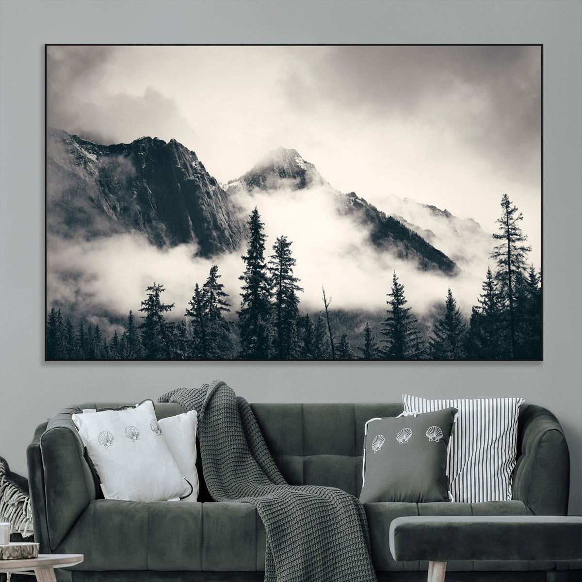 Large Foggy Mountain Forest Wall Art Canvas Print | Misty