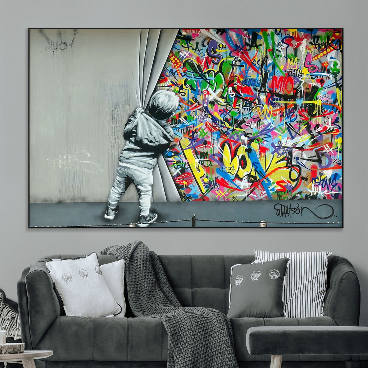 Banksy Colorful Street Graffiti Canvas Wall Art Print,