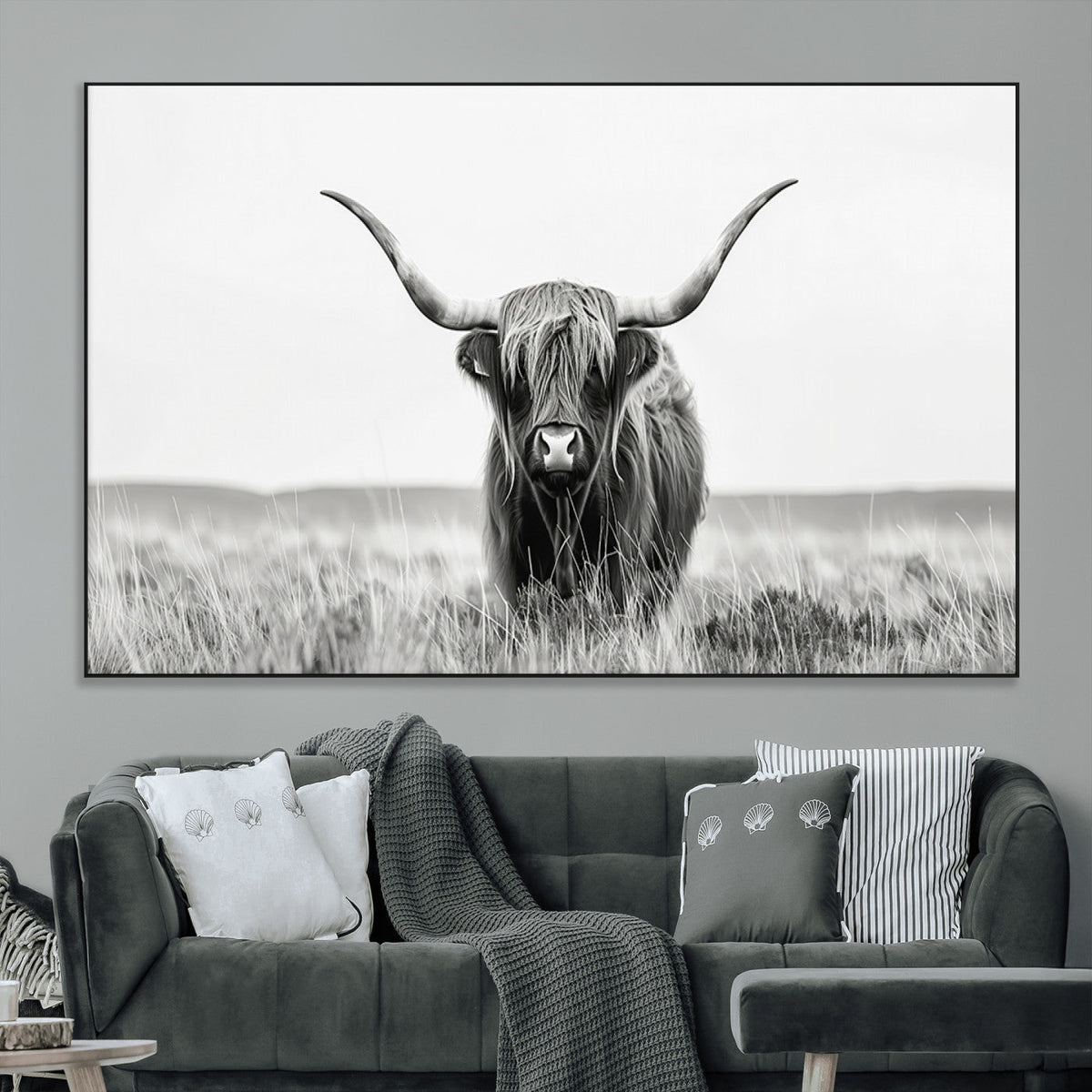 Highland Cow Canvas Wall Art – Majestic Beauty in Black and