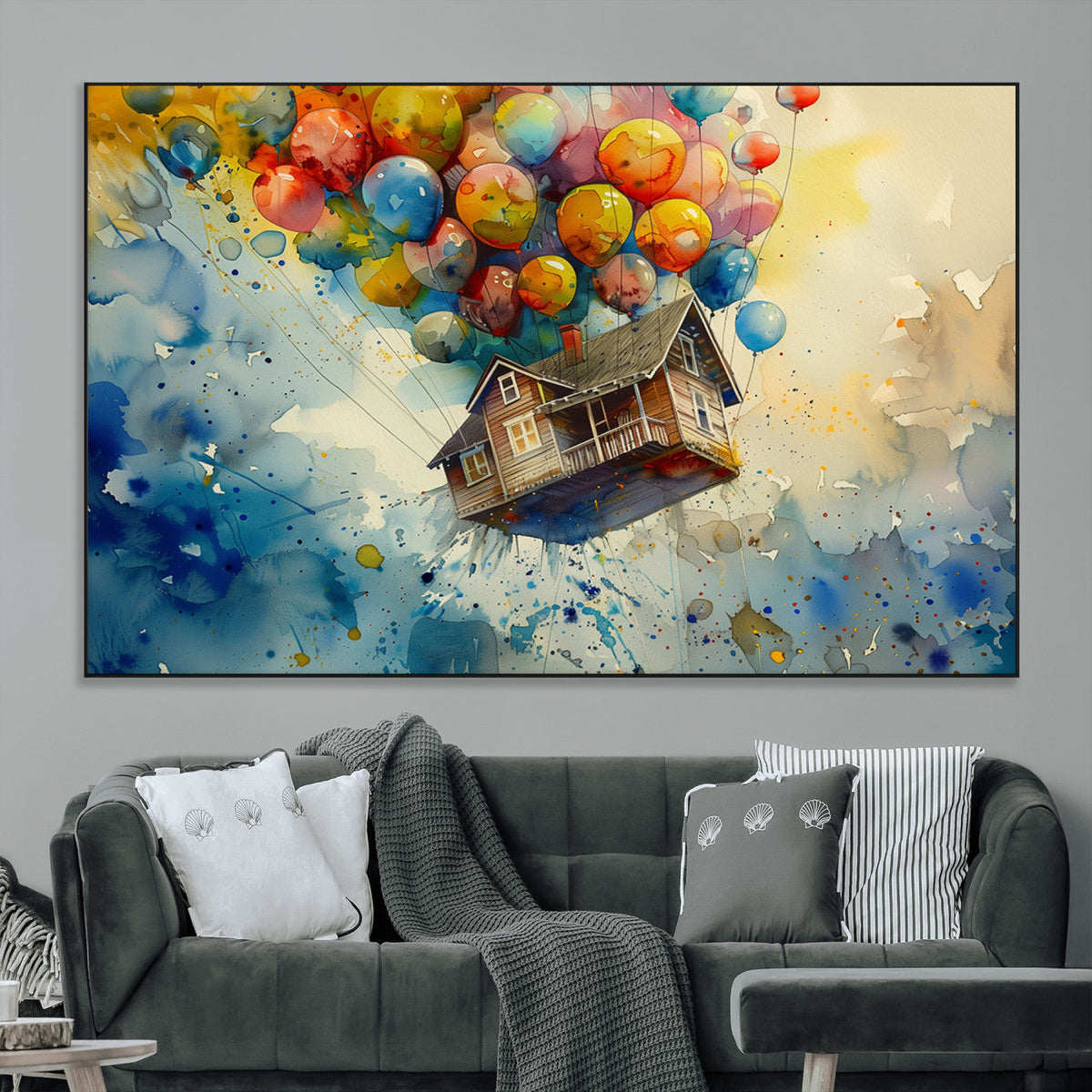 UP-Inspired Floating House with Balloons Canvas Art –