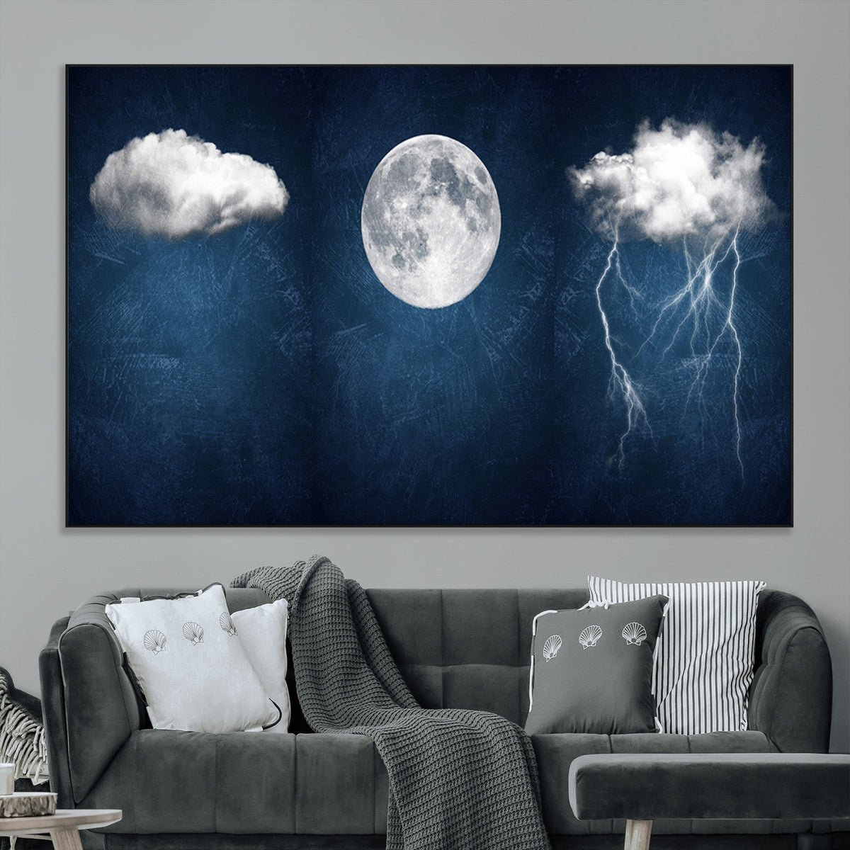 Dark Blue Cloud Art, 3 Piece Indigo Blue Wall Art, Aesthetic