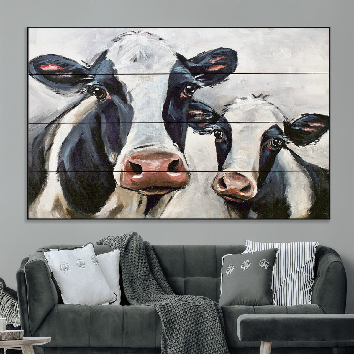 Vintage Baby and Mom Cattle Wall Art Canvas Print