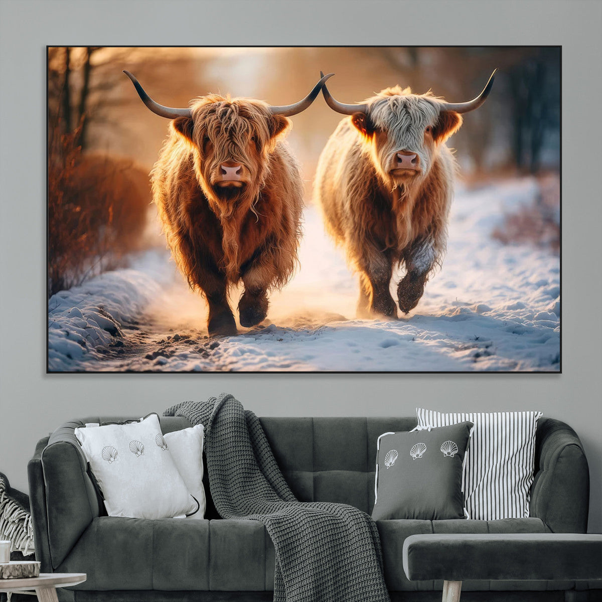 Scottish Highland Cow Horn Farm Wall Art Canvas Print